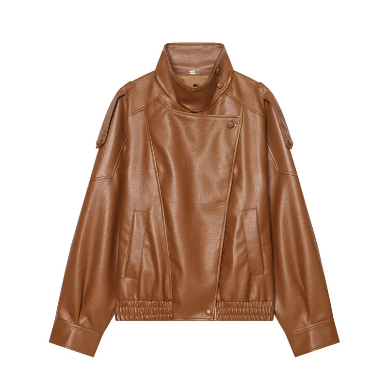 Pebble Faux Leather Moto Jacket