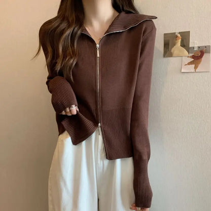 Double-Zip Hooded Knit Jacket