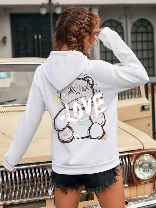Bear Graffiti Print Hoodie