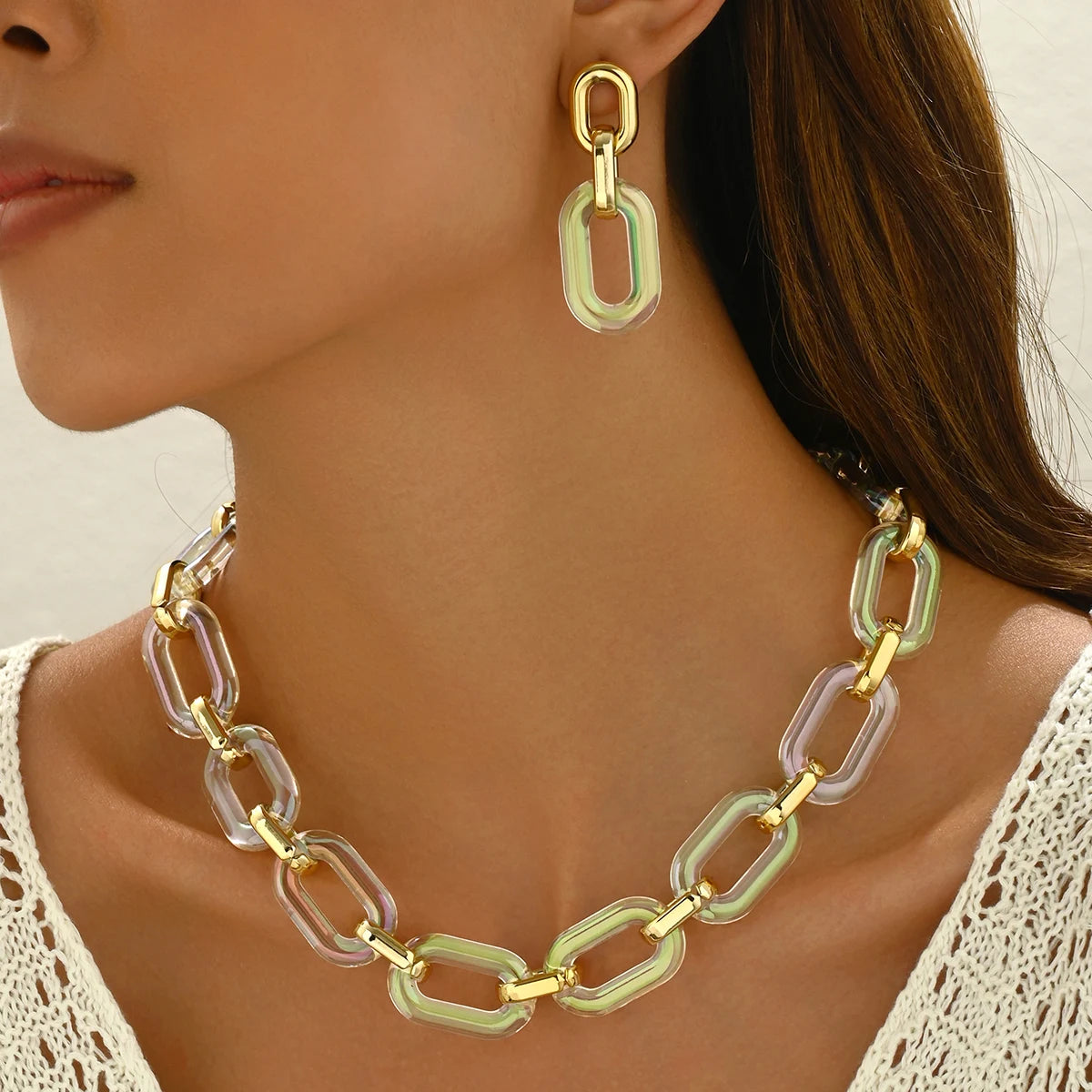 Black Acrylic Necklace Earring Set