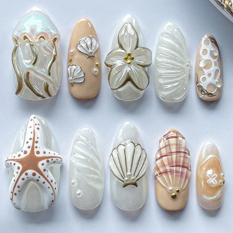 Gradient Blue Flower Press-On Nails
