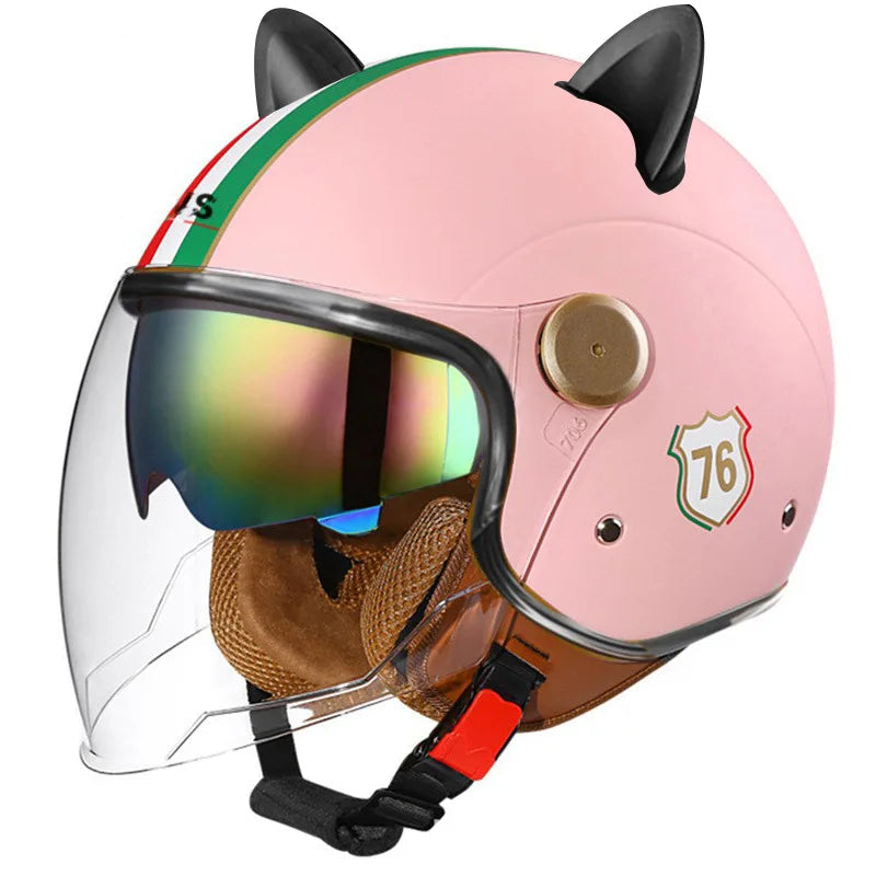 Retro Half-Face Cat-Ear Helmet