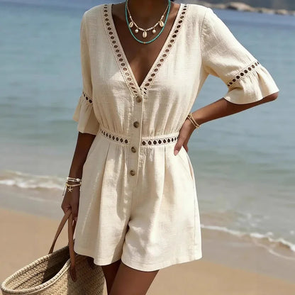 Button Wide Romper