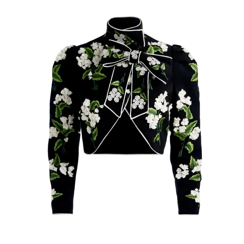 Floral Bow High-Neck Jacket