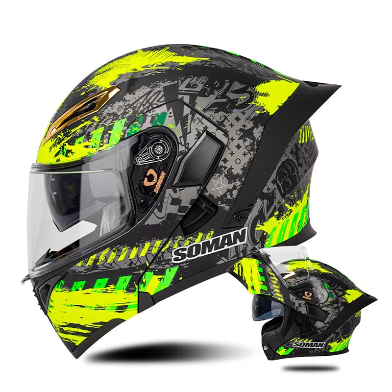 Soman Double-Visor Flip-Up Helmet