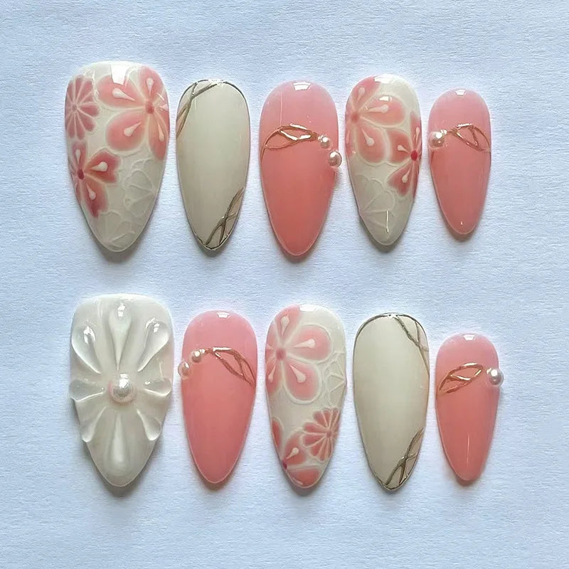 Gradient Blue Flower Press-On Nails