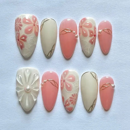 Gradient Blue Flower Press-On Nails
