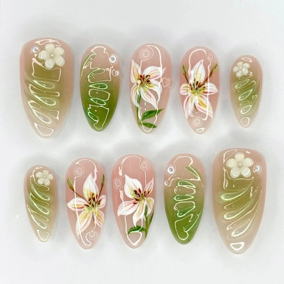 Gradient Blue Flower Press-On Nails