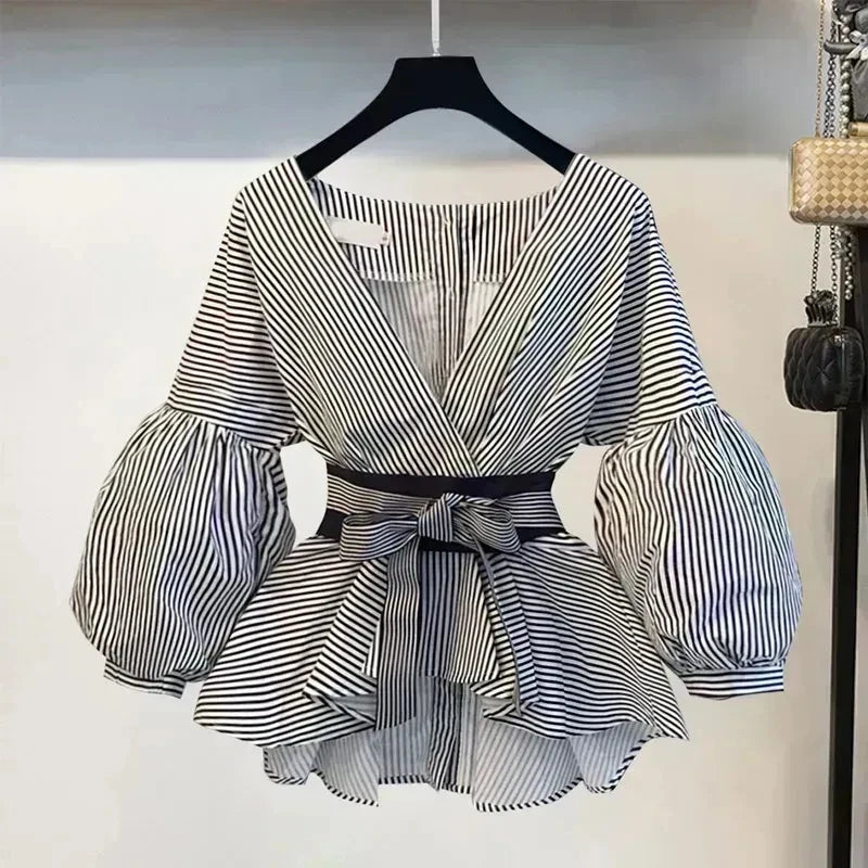 Elegant V-Neck Chiffon Top with Jeans
