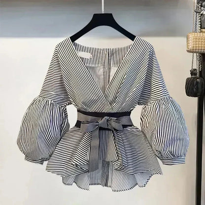 Elegant V-Neck Chiffon Top with Jeans