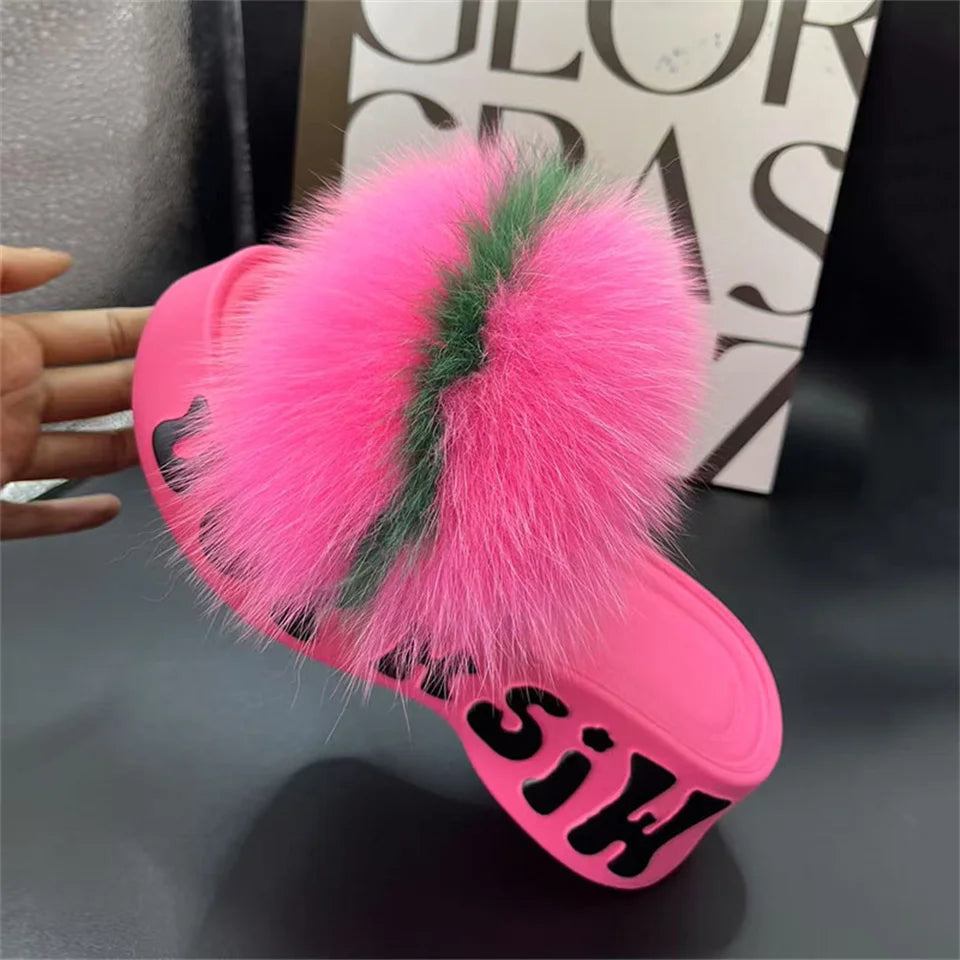 Fur Wedge Party Sandals