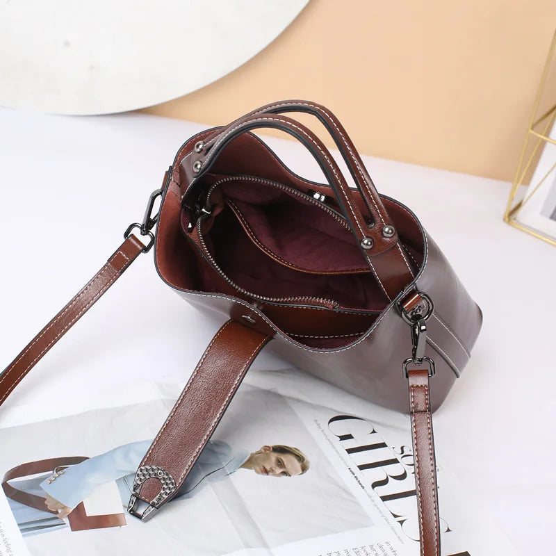 Oil Wax Leather Bucket Bag