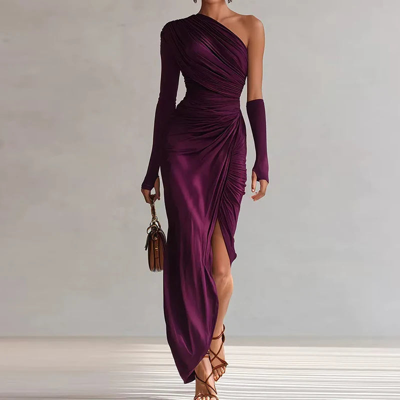 One-Shoulder Patchwork A-Line Dress