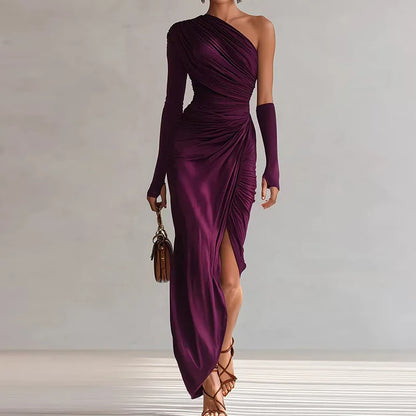 One-Shoulder Patchwork A-Line Dress