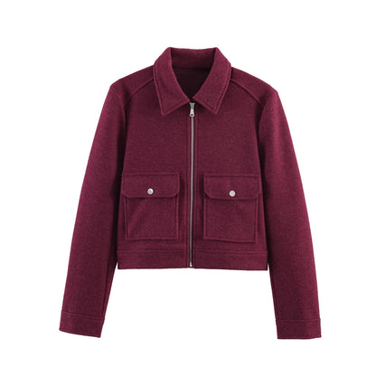 Turn-Down Collar Zip Jacket