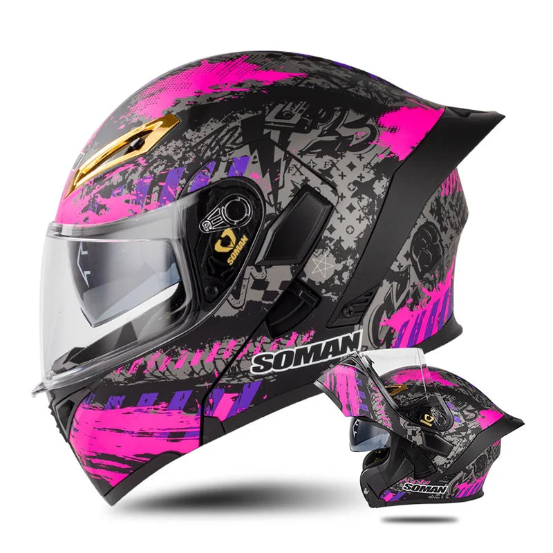 Soman Double-Visor Flip-Up Helmet