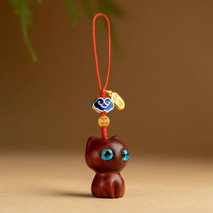 Sandalwood Wooden Cat Keychain Anime