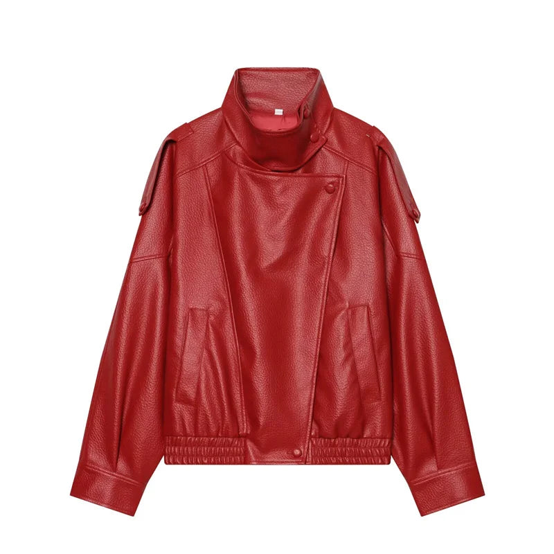 Pebble Faux Leather Moto Jacket