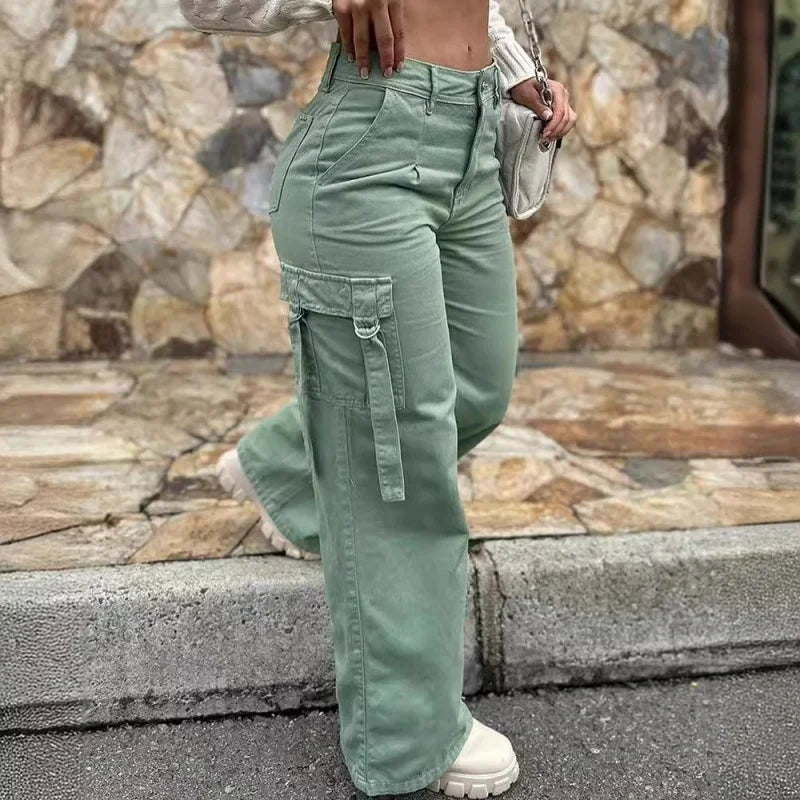 Retro Multi-Pocket Wide-Leg Pants