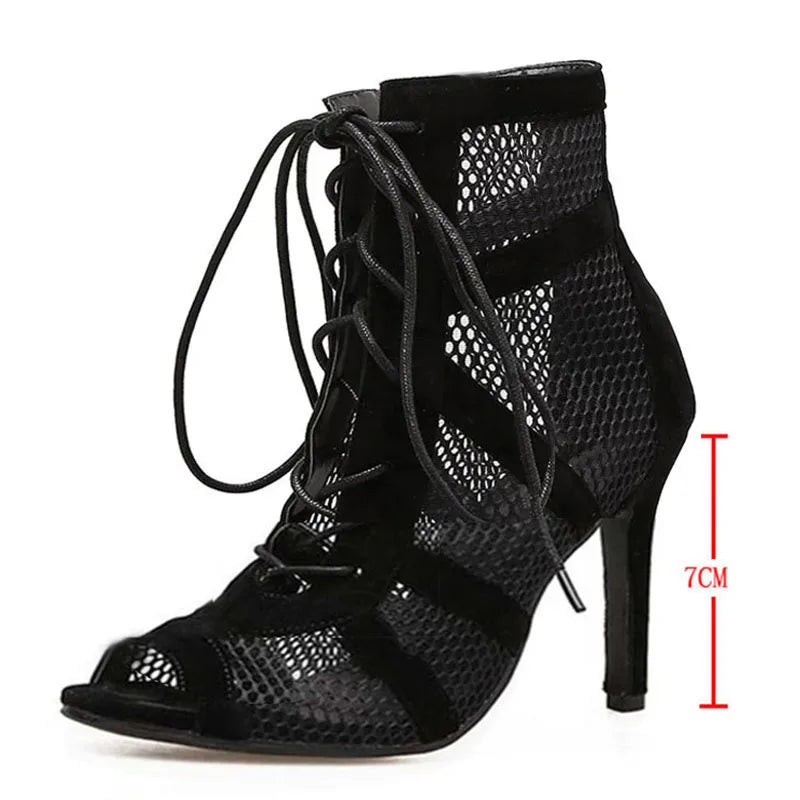 Black Lace-Up Cross-Strap Sandals
