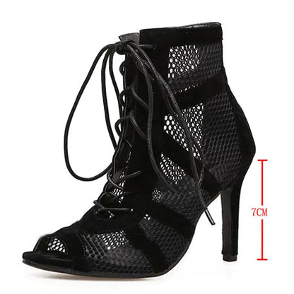 Black Lace-Up Cross-Strap Sandals