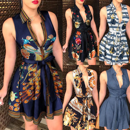 Sleeveless Printed Silk Dress