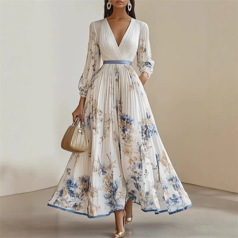 Printed V-Neck Swing A-Line Dress