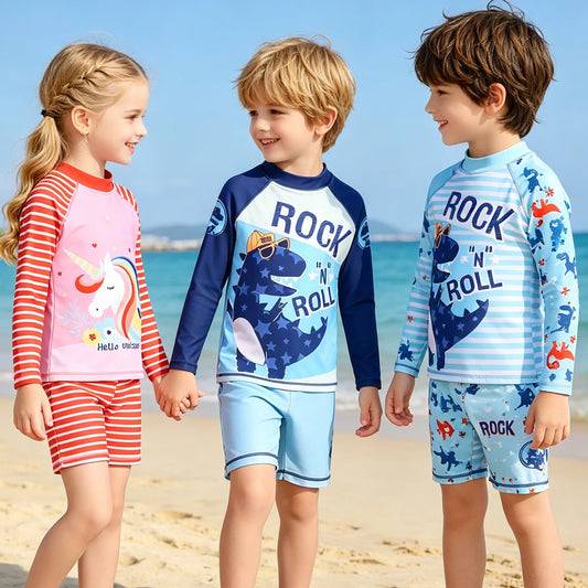 Long-Sleeve Swim Top and Trunks Set