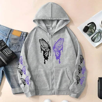 Butterfly Print Zip Hoodie