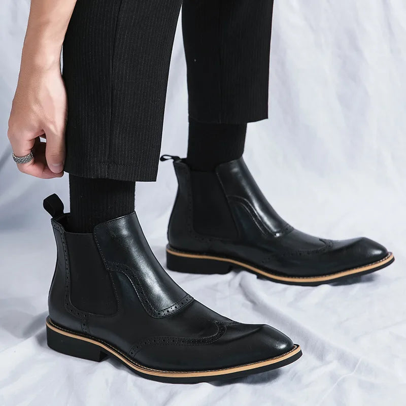 Brogue Leather Chelsea Boots
