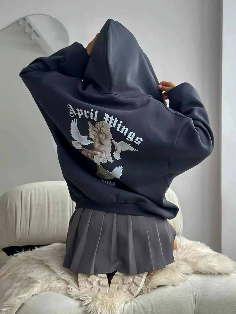 Pink Print Oversized Hoodie