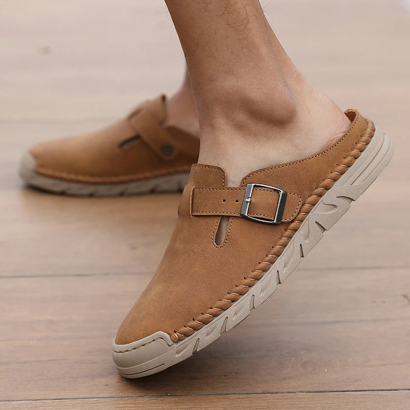 Backless Leather Mule Loafers