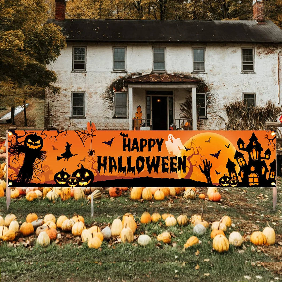 Pumpkin and Bat Halloween Banner