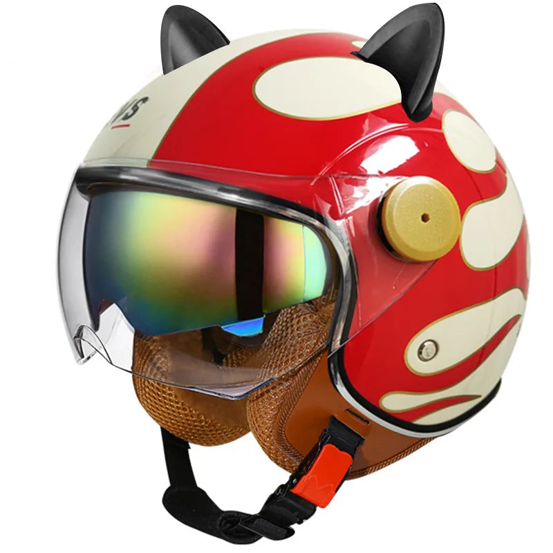 Retro Half-Face Cat-Ear Helmet