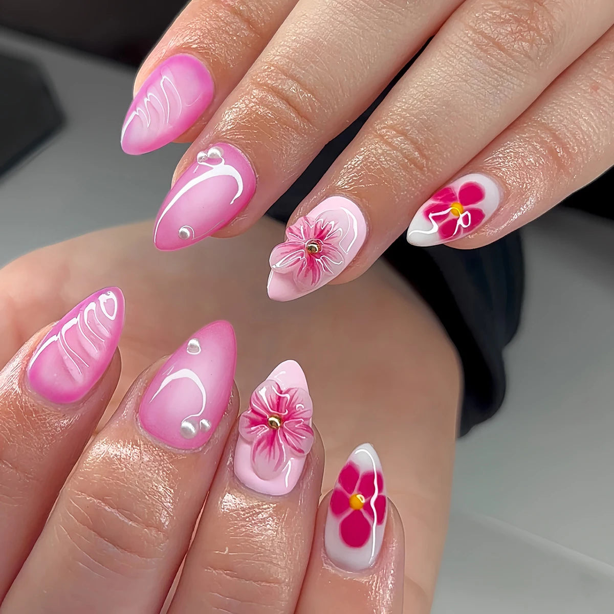 Floral Almond Press-On Nails
