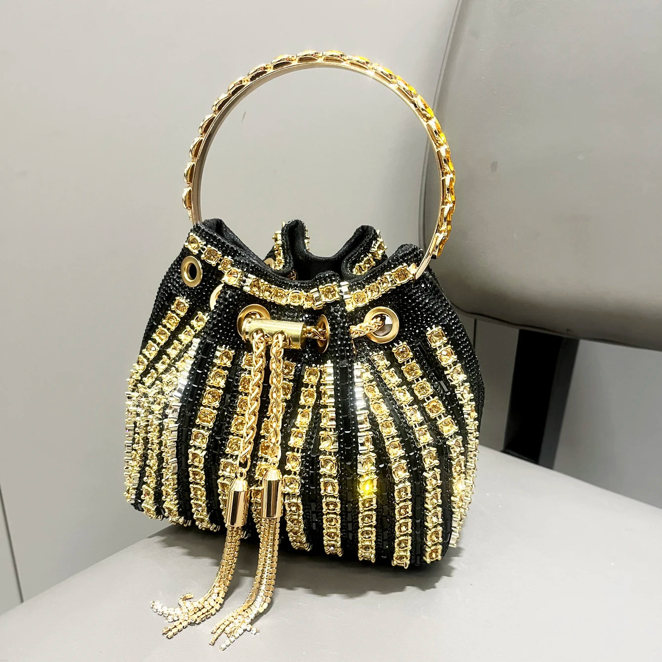 Crystal Rhinestone Bucket Clutch