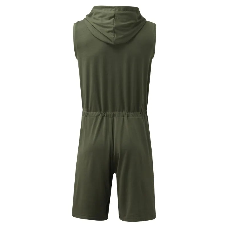 Sleeveless Hooded Zipper Bodysuit Jumpsuit