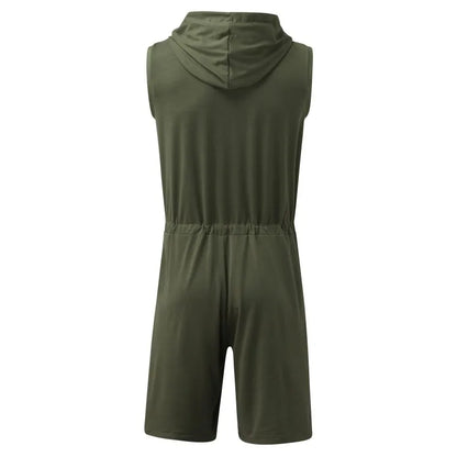 Sleeveless Hooded Zipper Bodysuit Jumpsuit