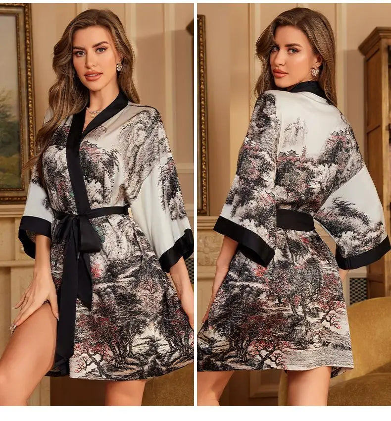 Printed Satin Lounge Robe