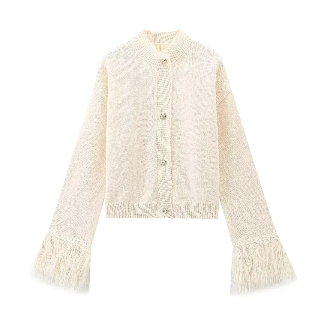 Feather Sleeve Knit Cardigan