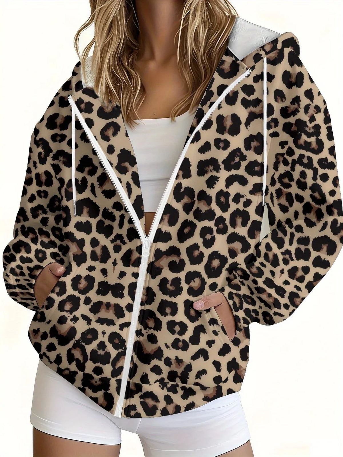 3D Cat Print Zip Hoodie