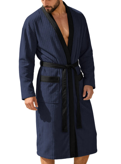 Long Patterned Belted Bathrobe