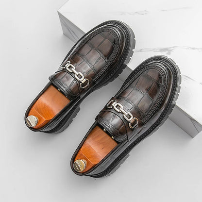 Glossy Metal Thick-Sole Loafers