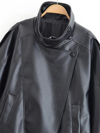 Pebble Faux Leather Moto Jacket