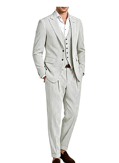 Pinstripe Notched Lapel Slim Suit