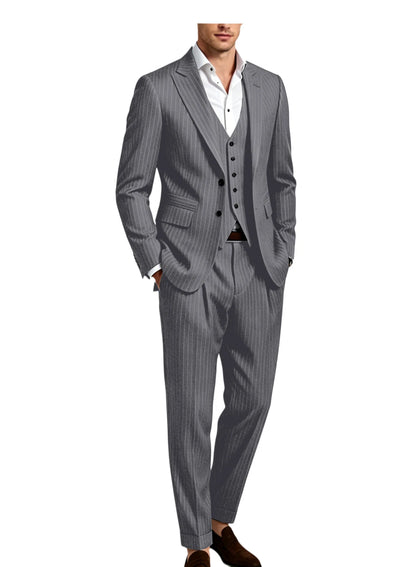 Pinstripe Notched Lapel Slim Suit