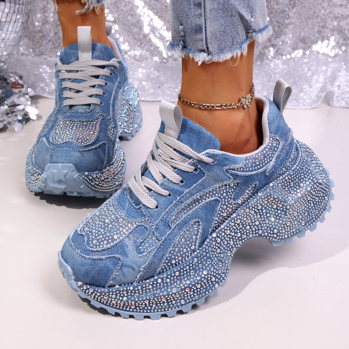 Crystal Lace-Up Sneakers