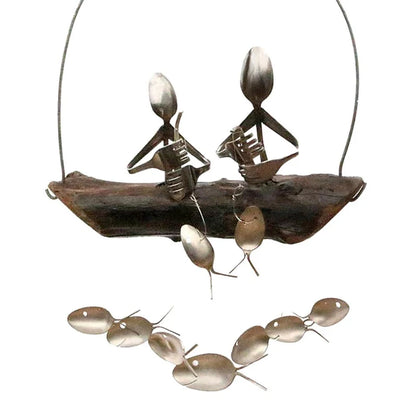 Hanging Metal Fisherman Sculptures