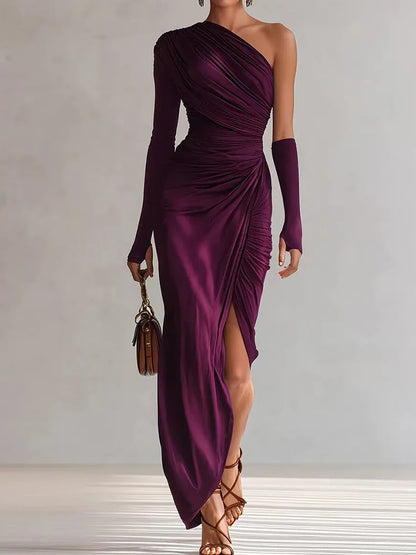One-Shoulder Patchwork A-Line Dress