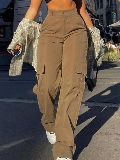 Plain High-Waist Cargo Pants
